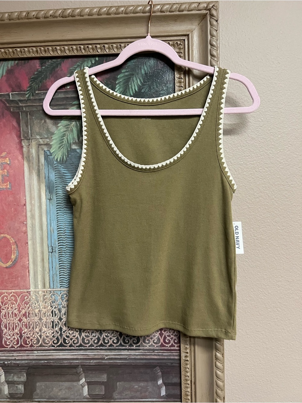 Old Navy Olive Green Tank with Cream Trim